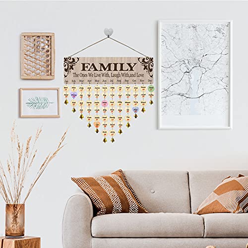 Family Birthday Reminder Calendar,Wooden Wall Hanging Calendar Board,Birthday Reminder Hanging Sign Tracker Diy Plaque Board With 100Pcs Tags For Gifts,Home Decor,Anniversary,Classroom #TOP6