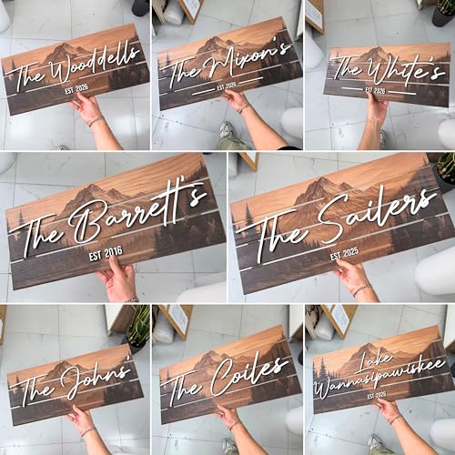 Custom Mountain Family Name Sign - Rustic Wood Wall Decor, Personalized Wedding & Gift for Couples Anniversary, Housewarming Gift for New Home 28x13" (Large) - Image 3
