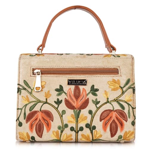 Image of Floral Embroidered Crossbody Sling Bag with Top Handle, Vintage Style Canvas for Women