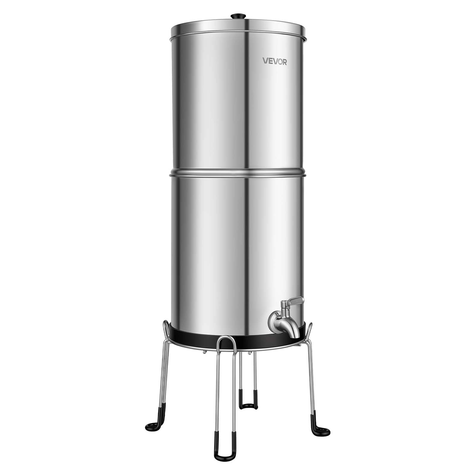 VEVOR Sistema de Filtración de Agua por Gravedad 8,52 L Acero Inoxidable, Reduce el Plomo y Hasta el 99% del Cloro, Con 2 Filtros de Carbón, Con Grifo y Soporte, Para Encimera, Para Hogar, Camping