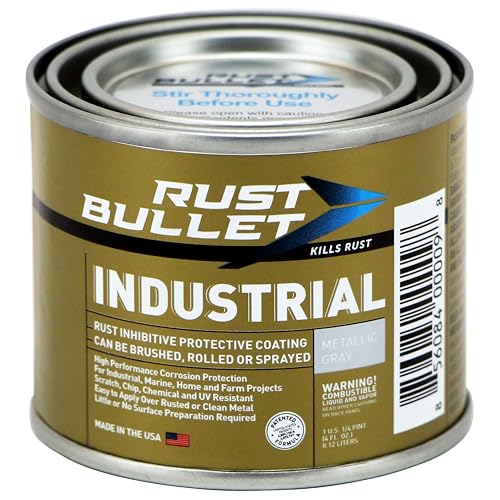 RUST BULLET Industrial - Metallic Gray - 1/4 Pint - Rust Preventative Coating for Industrial, Marine, Home and Farm Projects, Chip and UV Resistant, Durable Finish