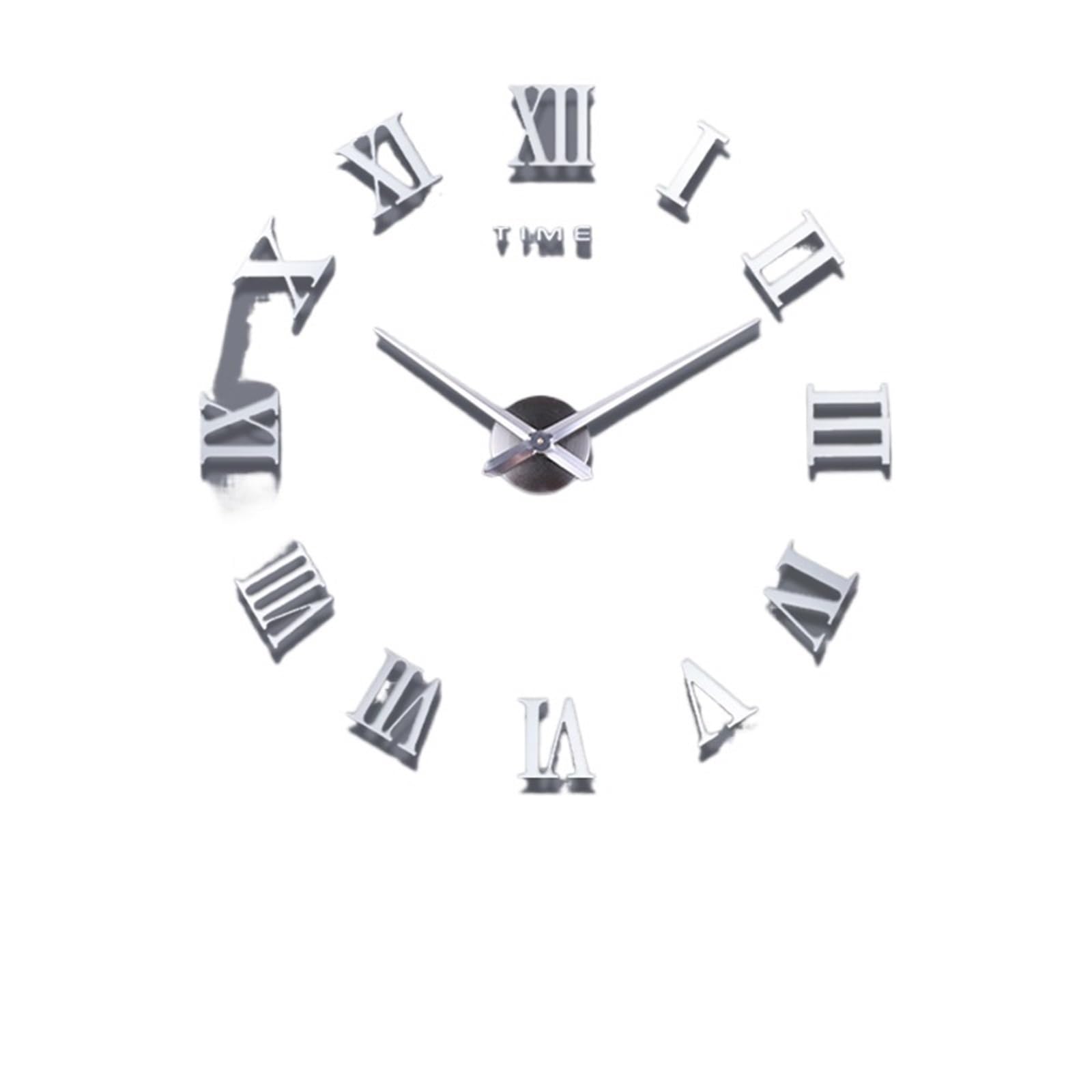 JBJYGSG Numerals DIY Wall Clock 3D Large Wall Decoration Sticker Frameless Wall Clock Decoration Living Room For Living Room Bedroom(Silver)