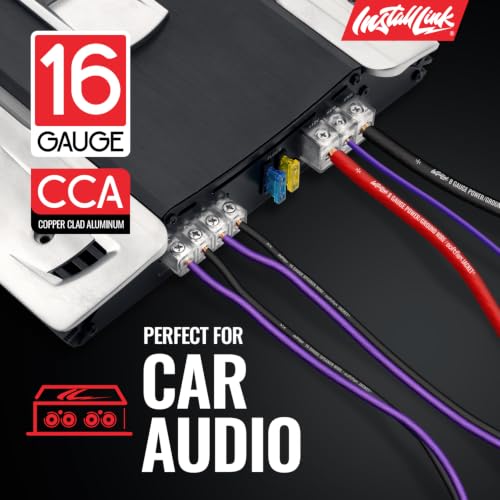 Image of Install Link 16 AWG Gauge Speaker Wire (250 Feet) Car or Home Theater (CCA) | 16 /2 Speaker Cable, 2-Conductor, Frosted Purple /Black, Easy Strip, Polarity ID, for Car Audio & Home Stereo