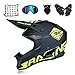 Produktbild MRDEAR Motocross BMX Helm Matt Schwarz Motorrad Crosshelm Enduro MTB Helm Fullface Fahrrad Helm Cross Helm Motorradhelm Set mit Brille Handschuhe Maske Motorrad Netz - Großer Visieröffnung,B,XL