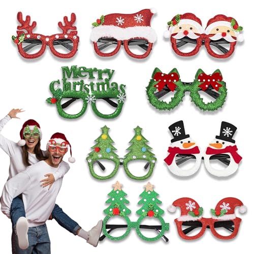 JAADU Gafas Decorativas Navideñas, marco de gafas de Navidad,Papá Noel Cuerno de Ciervo Varios Estilos Feliz Navidad Disfraz Accesorio de Fiesta de Navidad para Niños y Adultos 9 PCS
