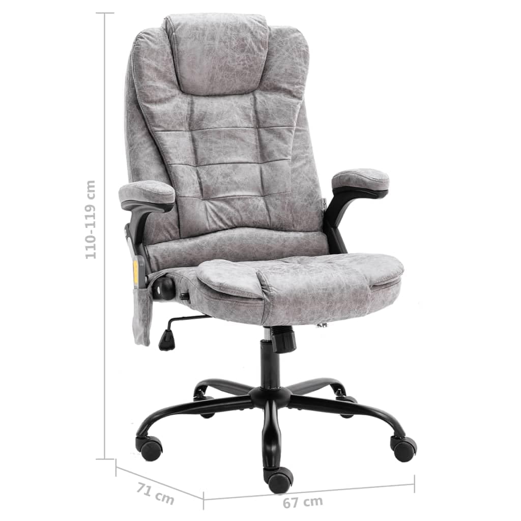 Sedia da ufficio con funzione massaggiante, effetto camoscio grigio chiaro, ergonomica, regolabile in altezza, con massaggio per schiena e seduta, funzione riscaldante, ruote durevoli, per