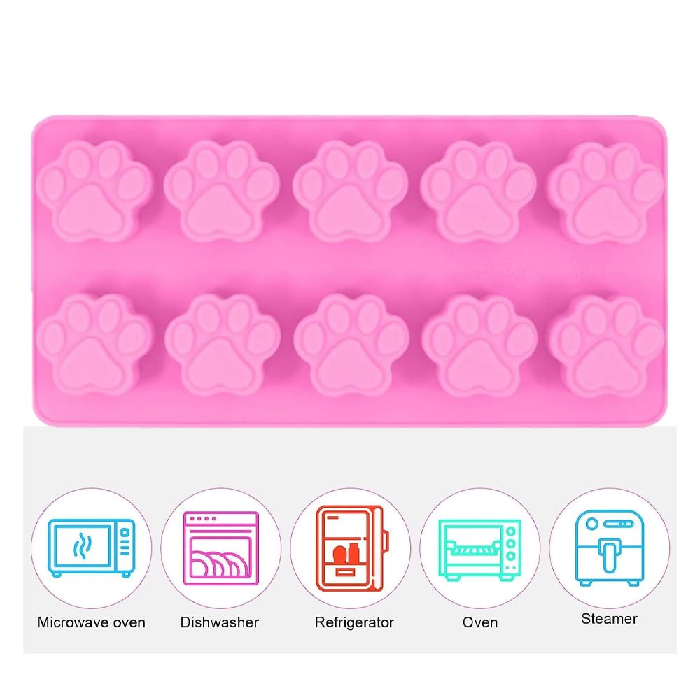 LightBeacon 4 Piezas Moldes Silicona Reposteria, Alfombrilla para Hornear para Perros con 2 Goteros, Alfombrilla para Hornear Juego de Galletas para Perros, para Chocolate, Caramelo, Gelatina