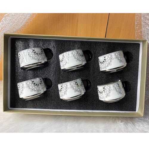 Image of DMRD MART-Porcelain Tea Set with Kettle |Tea Cup Set 7Pc | Aesthetic and Classic Cups Set | Premium Crockery for Home & Gifting with Golden Color Geometric Pattern Design. (Silver Lattice)