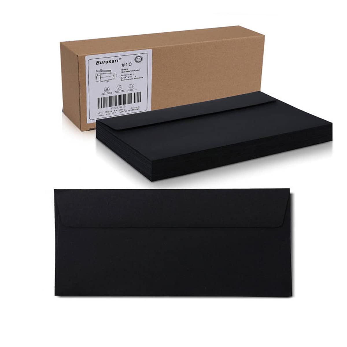 Photo 1 of Burasari 100Qty#10 Black Business envelopes 4.125x9.5In- windowless design 120GSM paper envelopes
