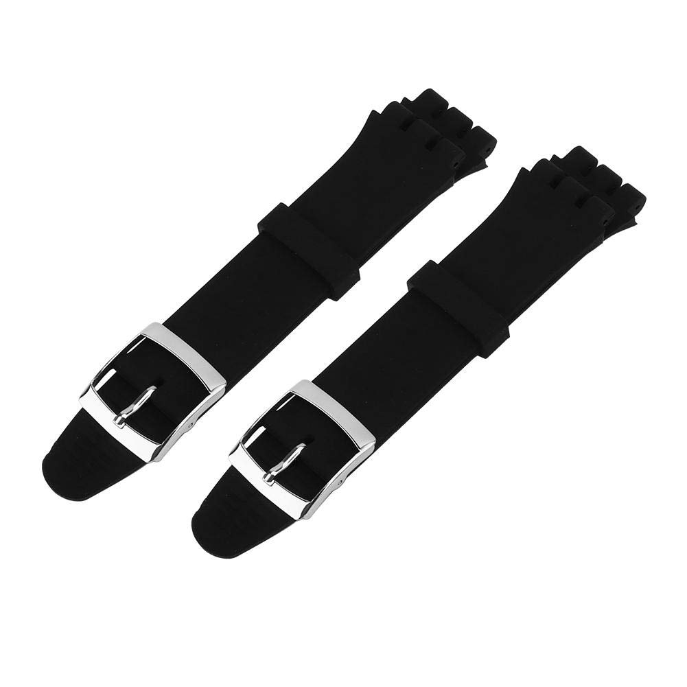 2 Paia Cinturini Orologio In Silicone Nero 17mm E 19mm - Morbidi, Con Fibbia Ad Ardiglione E 4 Accessori Per Montaggio