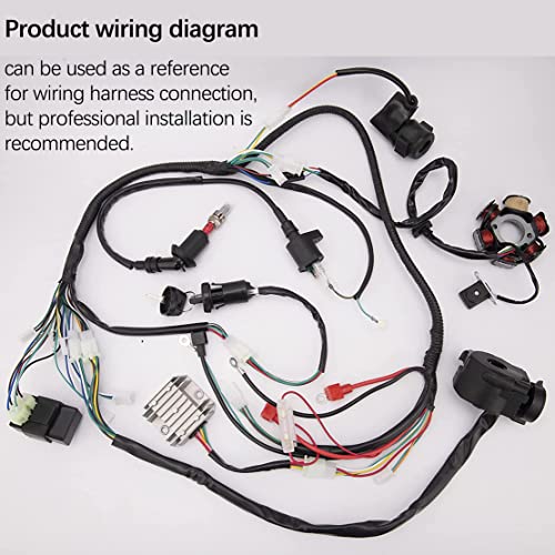 Complete Wiring Harness Kit For Atv Quad 4 Stroke 50Cc 70Cc 90Cc 110Cc 125Cc Pit Quad Dirt Bike Go Kart Quad Wire Harness Complete Electrics Stator Coil Cdi Solenoid Relay Spark Plug #TOP6