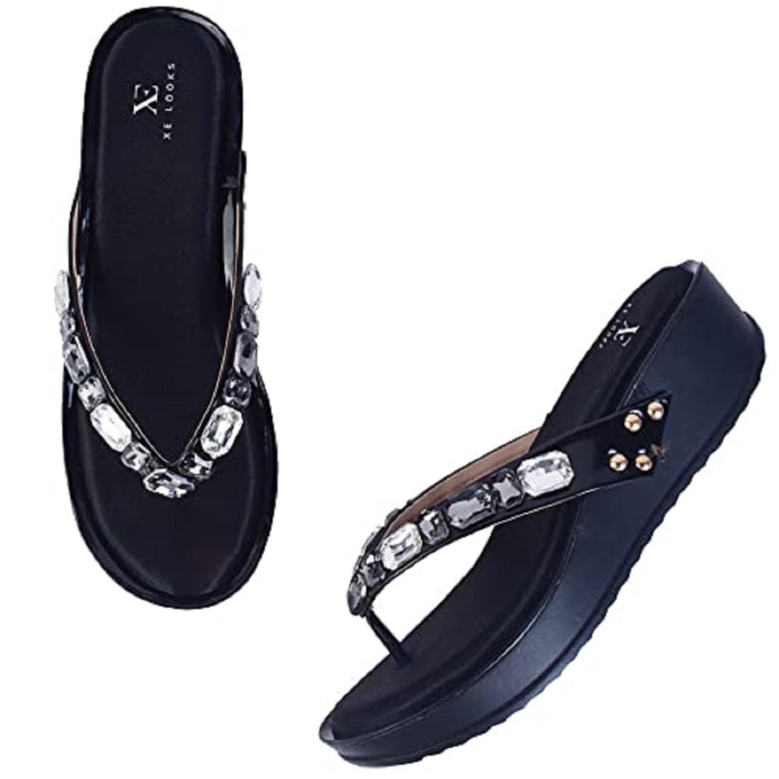 Women’s Pearl Wedge Slippers | Embellished Design Slip-On Sandals for Girls | Cushioned Footbed & Anti-Skid Sole | Stylish & Trendy Platform Heels for Casual Wear-image-28