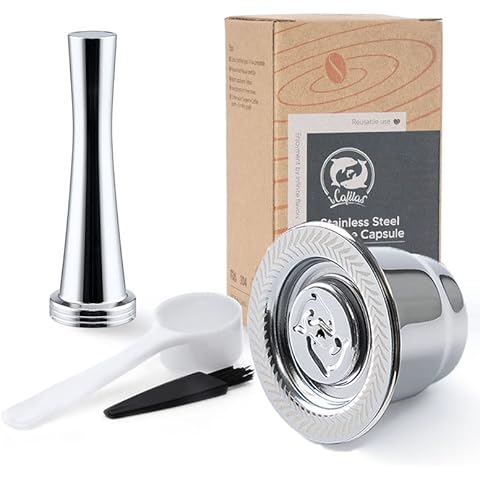 MG Coffee Stainless Steel Reusable Nespresso Capsules Permanent Coffee Pod Holder Compatible for Nespresso Machines (Silver capsules tamper) Cover