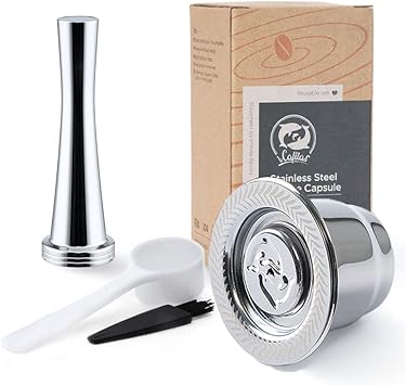 MG Coffee Stainless Steel Reusable Nespresso Capsules Permanent Coffee Pod Holder Compatible for Nespresso Machines (Silver capsules tamper)