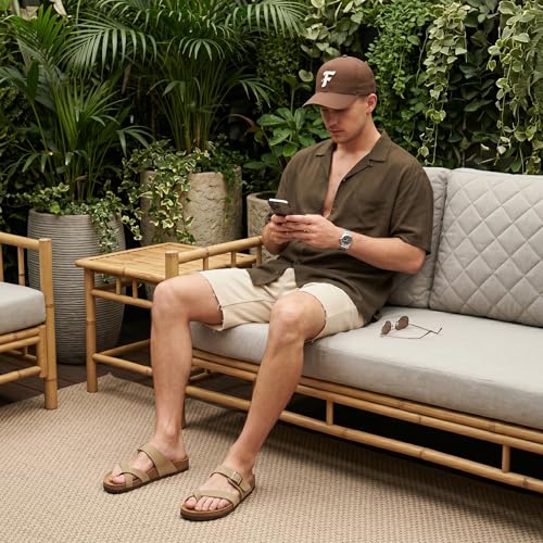 Image of CUSHIONAIRE Luna-M Slides for Men, Comfortable Cork Footbed Mens Sandals with Arch Support and Adjustable Buckle Strap
