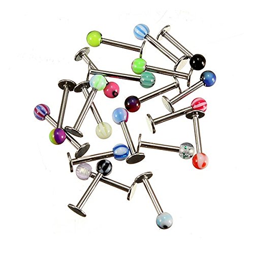 Docooler 20pcs Colorful Stainless Steel Cone Lip Rings Bars Labret Stud Piercing