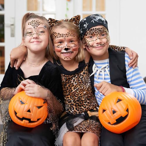 Image of 8 Sheets Gold Glitter Leopard Face Temporary Tattoos Stickers, Glitter Fake Cheetah Face Whisker Tattoos Stickers for Halloween Costume Makeup for Kids Adults Women Men