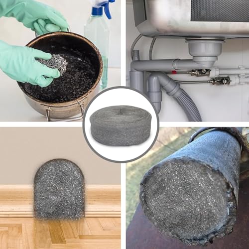 LANZLC Stahlwolle, 30m Stahlwolle Gegen Mäuse mit Handschuhe und Schere, Edelstahlwolle Ultrafeine, 0000 Steel Wool zur Polieren, Steelwool Ratten für Löcher, Wand Risse, Haus, Garage, Garten