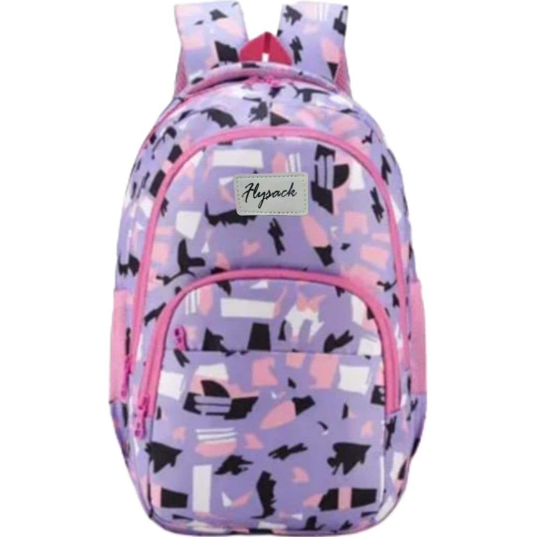 flysack Backpack, Pink Abstract Pattern with Navy and Mint Accents, Casual School Daypack, Padded Straps-picture-48