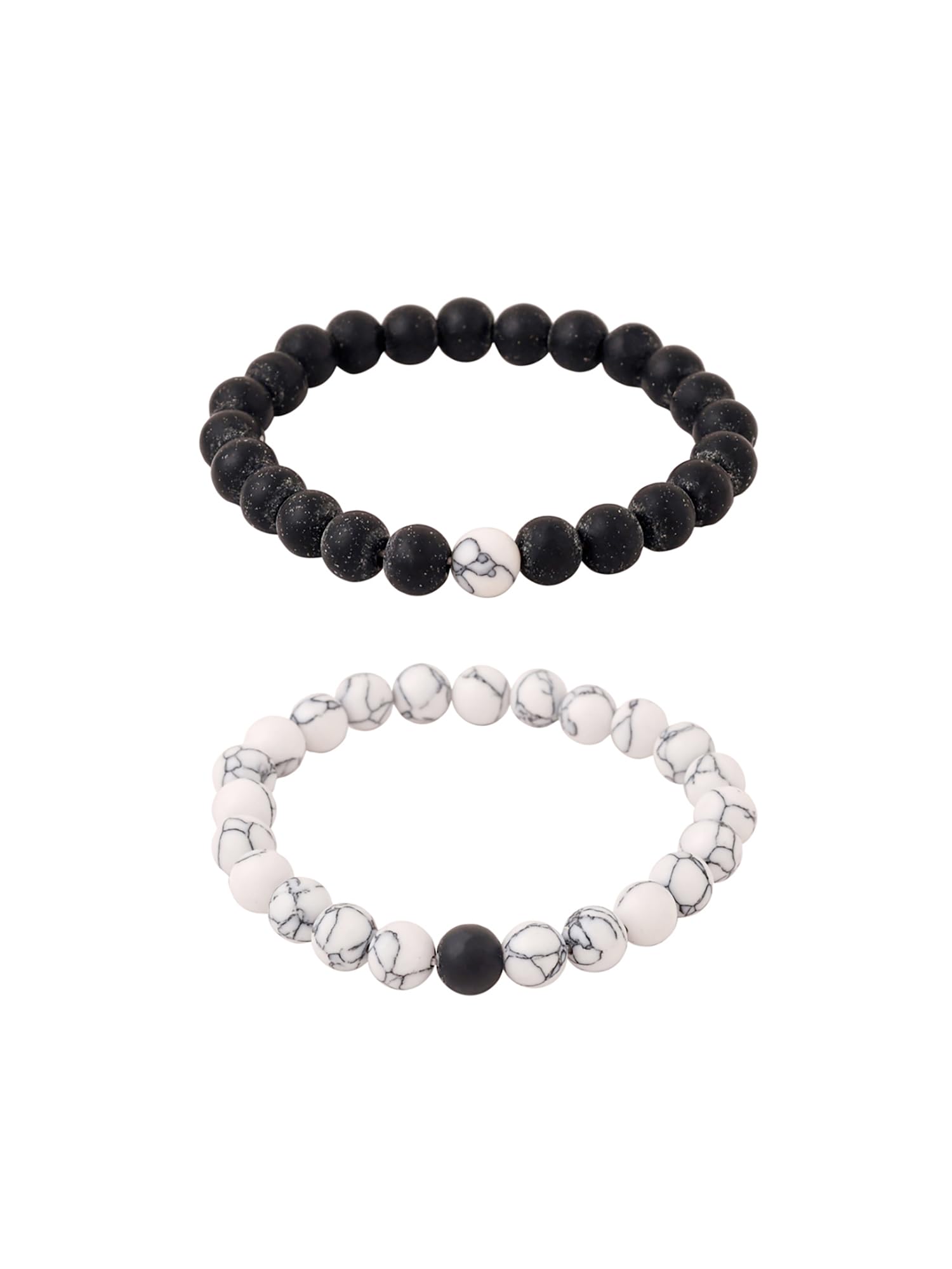 Bracelet for Women & Men | Fashion D'vine White & Black Beads | Couple Bracelets | Accessories Jewellery | Birthday Gift For Women and Men Anniversary Gift for Wife and Husband