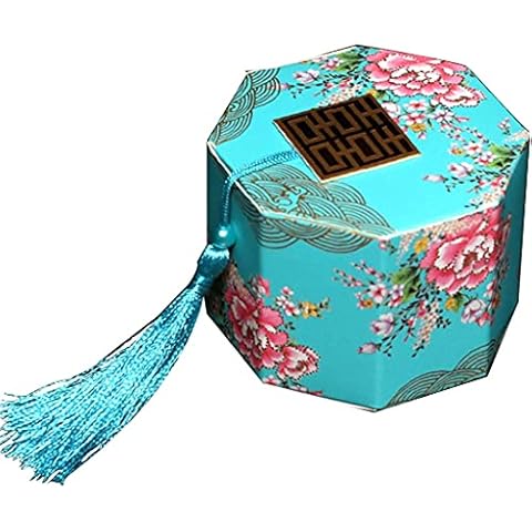 YUESFZ Candy Boxes Wedding Birthday Party, Creative Polygon Thank You Treat Box, Chinese Retro Peony Flower Cake Box (Color : Blue*20, Size : 2.8 * 5 * 6.8cm) Cover