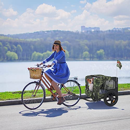 Hundeanhänger für Fahrrad, Fahrradanhänger für Hunde, inkl. Fahne und Gurt, klappbar und leicht im Kofferraum verstaubar, in den Farben: Rot, Sand, Minzgrün, Violettblau, Militärblau, Militärgrün