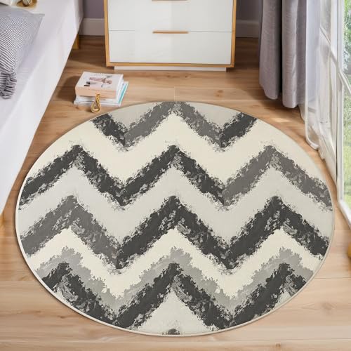 Tapis rond gris 80cm lavable et antidérapant à rayures pour salon