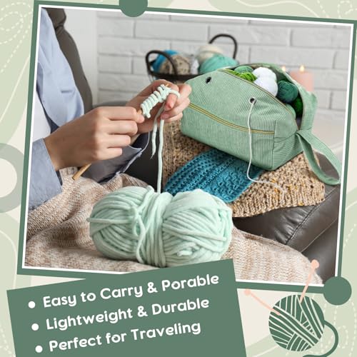 Bulyoou 2 Pcs Crochet Bag and Tote Set Corduroy Yarn Bag Crochet Tote Bag for Crochet Hooks Organizer Yarn Holder for Crochet Lovers Knitting Bag Crochet Accessories(Green) by Bulyoou - Image 6