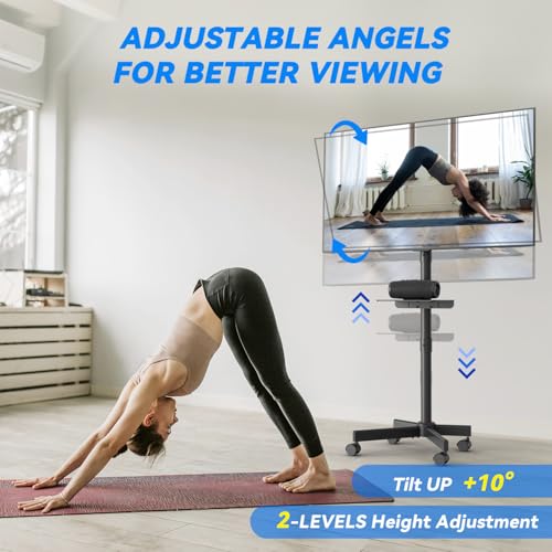 Image of NearHub Mobile Rolling TV Stand for 23-60 Inch LCD LED Flat /Curved Panel Screen TVs, Tilt TV Cart Holds up to 55Lbs Portable TV Stand TV Cart with Laptop Shelf Rolling Floor Max VESA 400x400mm