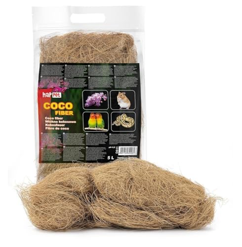 Happet Kokosfaser 5L | Natur Untergrund und Nestmaterial für Tiere und Pflanzen | Für Terrarien, Töpfe und Käfige | Umweltfreundlich, Geruchsfrei, Saugfähig