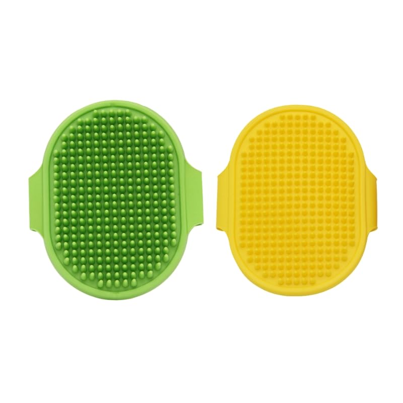 2-Pack Silicone Pet Grooming Gloves – Green & Yellow – Deshedding Bath Brush and Massage Tool for Dogs & Cats – Multi-Use Pet Hair Remover, Scratching Pad