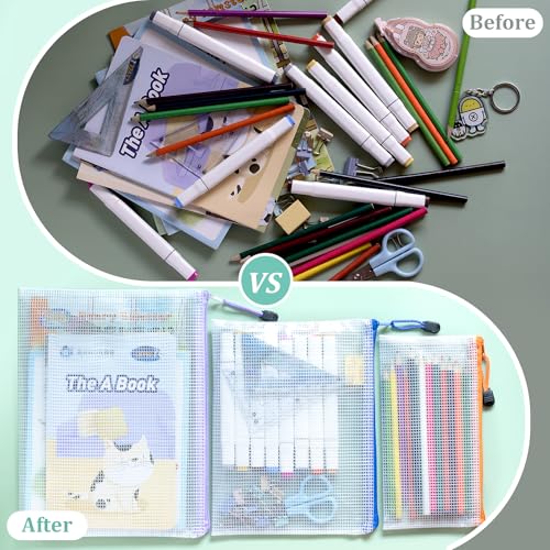 Image of 24pcs Mesh Zipper Pouch Bags Small, A5 9.4x7.1 Inches, 8 Colors Zipper Pouches for Classroom, Organizing Bags for Home, Office and Puzzle Storage