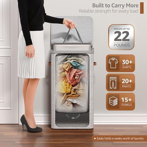 Sorbus Laundry Hamper with Lid - Collapsible Fabric Laundry Basket with Handles and Removable Laundry Bag – 26.5 Gallon (100 L) Dirty Clothes Hamper for Bedroom, bathroom and dorm (Gray) - image 4