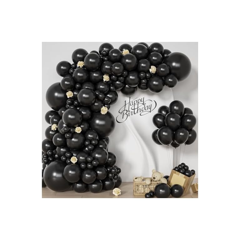 Black Balloons Arch Kit -129pcs Different Sizes 18, 12, 10, 5inches Black Balloons Garland Kit for Graduation Halloween Anniversary Birthday Baby Shower Gender Reveal Wedding Party Decorations