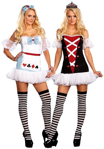 Dreamgirl Women's Reversible Alice In Wonderland/Queen Of Hearts Costume, Wht/Blk/Red, X-Small