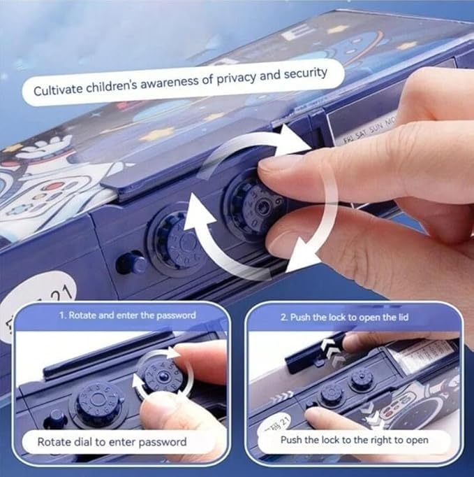 Image of TOYTASTIC Multifunctional Space Lock Compass Box for Kids, Pencil Box for Boy & Girl, Magnetic & Password Lock Compass Box for Boys, Space Astronaut Theme Pencil Case Return Gifts for Kids