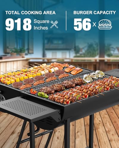 Bardzo Duży Grill Węglowy O Powierzchni 918 Cali Kwadratowych, Zewnętrzny Grill Bbq Z 2 Składanymi Stolikami Bocznymi, Idealny Na Imprezy W Ogrodzie, Kemping, Imprezy Ple