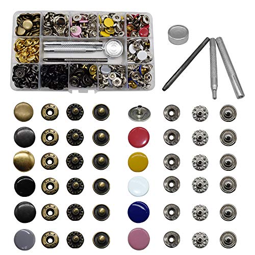 12.5 Mm Snap Fastener Kit 12 Colors 120 Sets Clothing Snaps Metal Solid Snaps Buttons Kit Press Tool For Clothing Sewing And Crafting #TOP15