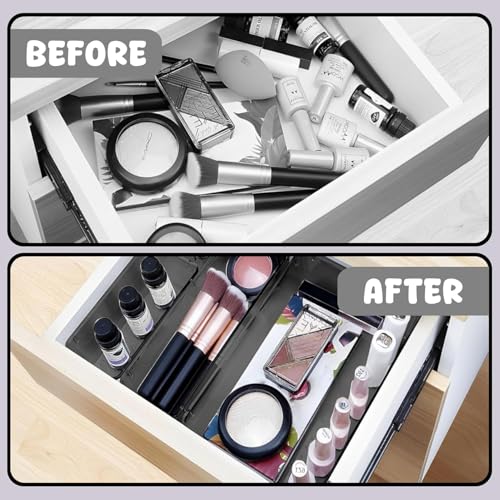 Image of HOMIFLY 25 Pieces Unbreakable Drawers Organisers /Multipurpose Drawer Organizer Tray /Storage Box for Dressing Table /Makeup Organiser Tray /Storage Bins For Bathroom and Kitchen (Black)