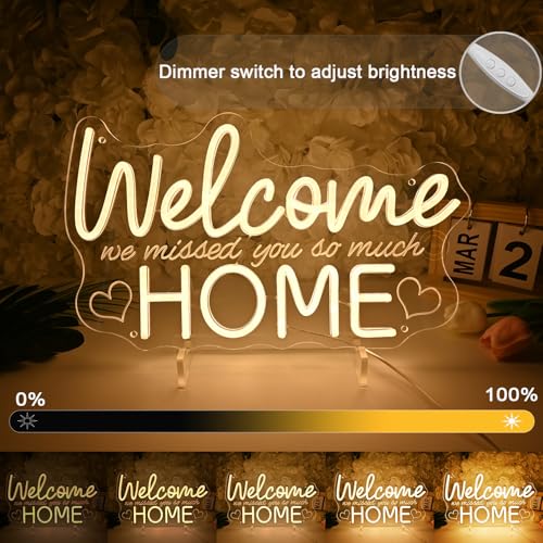 Image of Britrio Welcome Home Neon Sign Family Housewarming Sign LED Wall Decor for Military Army Homecoming, Family Party Deployment School Returning Supplies Decorations Photo Backdrop for Celebration