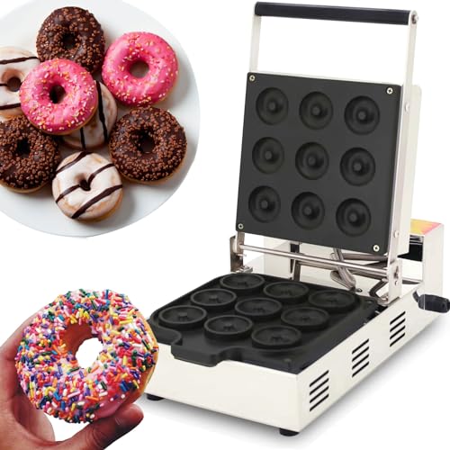 Electric Donut Maker Commercial 9 Holes Mini Doughnut Machine Mini Donuts Maker with Cool Touch Handle Non-Stick Coating for Bakeries Restaurant Snack Bars,1600W, 110V