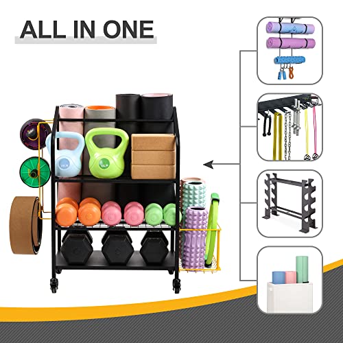 Matrix-Athletic Yoga Mat Storage Rack - Home Gym Workout Organizer For Yoga Brick, Block, Roller, Dumbbell, Weight, Kettlebell, Resistance Band, And More - Fitness Exercise Training Equipment Storage Cart With Hooks And Wheels #TOP4