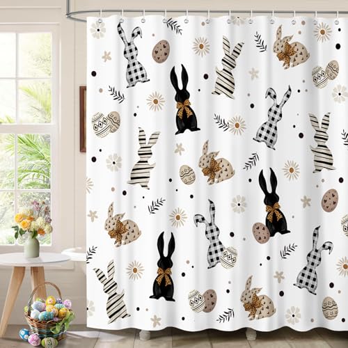 Dazzlewall Duschvorhang Ostern für Badzimmer, Hase Ei Ostern Wasserdicht Polyester Stoff Badevorhang mit 12 Haken, 180 x 180 cm
