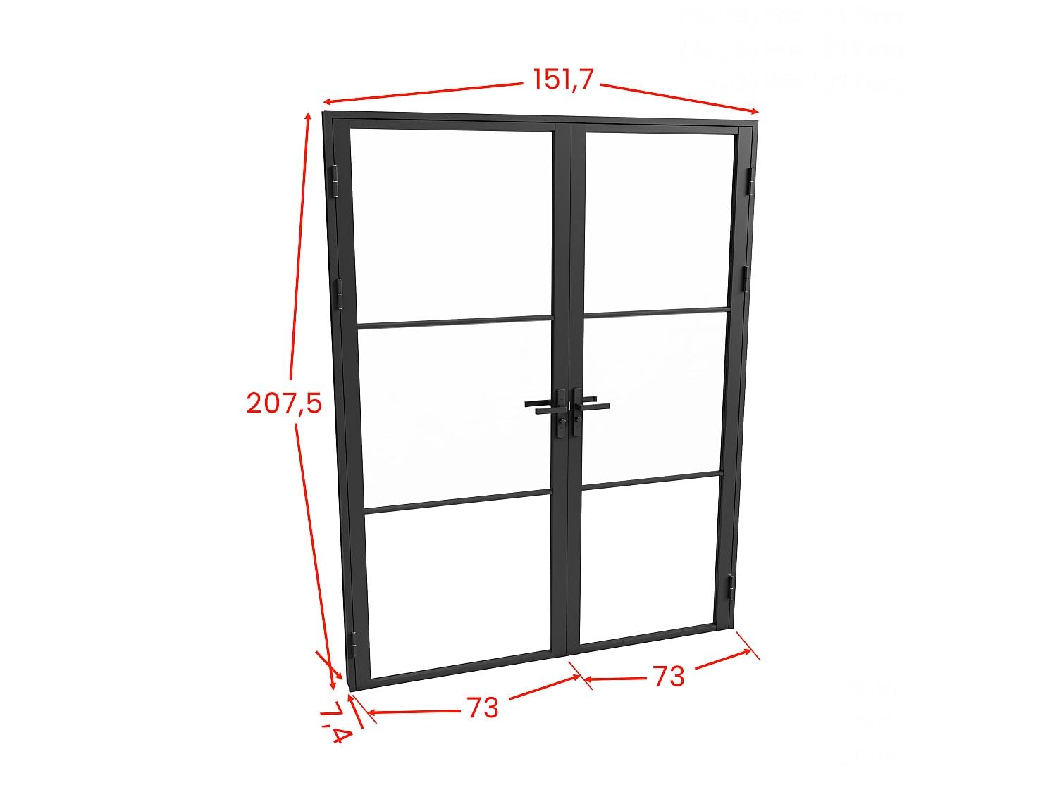 Vente-unique - Blocco porta reversibile a due battenti H204 cm x L146 cm in Alluminio e Vetro temperato - MASERU