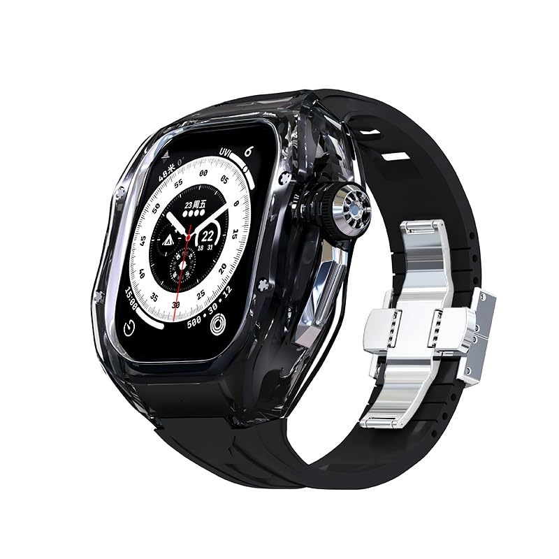 Clear Case for Apple Watch Ultra 2 49mm Men Soft Sport Rubber Band for Iwatch Ultra2 Transparent Mod Kit Metal Buckle Accessories