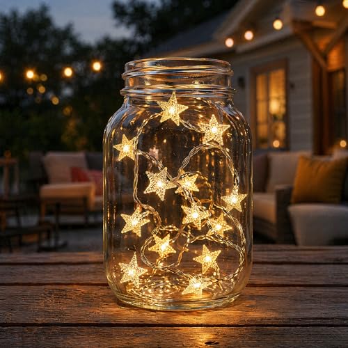 Image of 40 LED Star String Lights Battery Operated 20FT Star Mini Star Fairy Lights for Patio Garden,Wedding, Party, Home Decoration (Star)