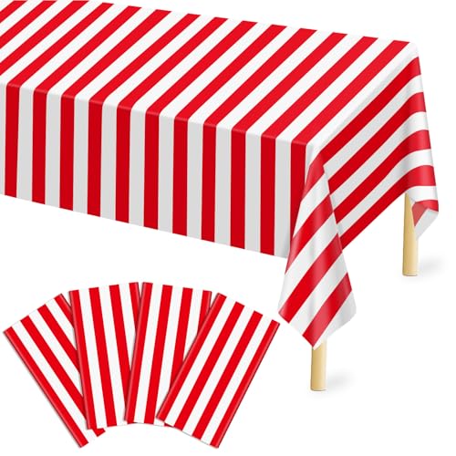 Image of Mulbozy Red and White Striped Tablecloth 4 Pack,Red and White Table Cloth