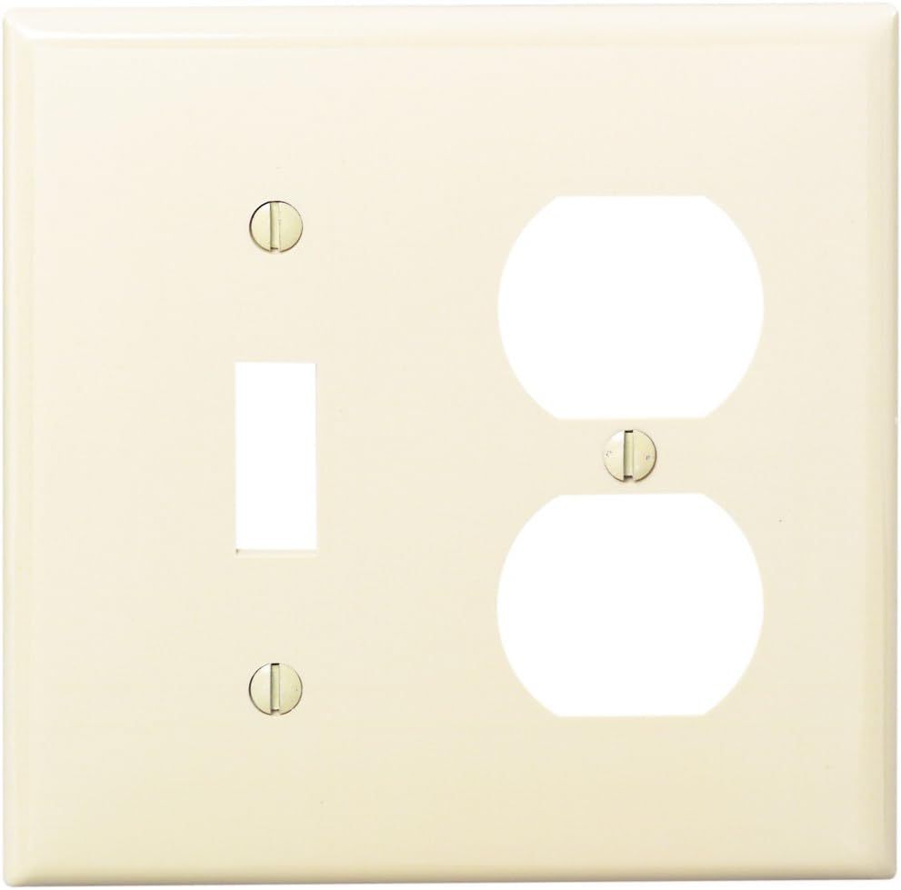 Leviton 2-Gang 1-Toggle 1-Duplex Device Combination Wallplate, Standard Size, Thermoplastic Nylon, Device Mount, 80705-E, Black