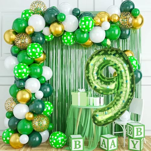 Image of 40 Inch Giant Green Pixel Number 0-9 Foil Balloons, Large Number Balloons Birthday Party Decoration Supplies (Number 9)