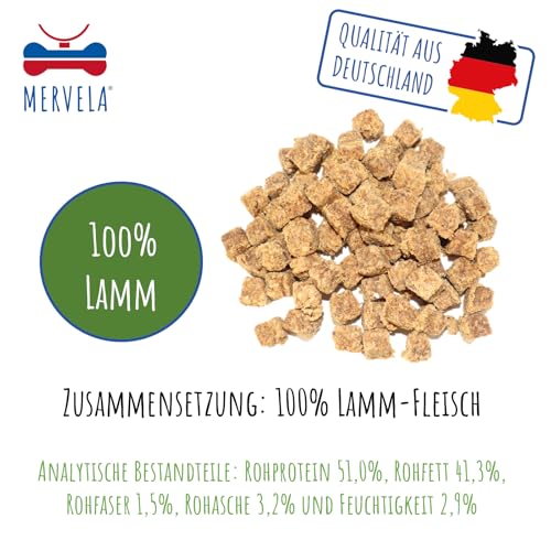 MERVELA® Würfelhappen Lamm für Hunde, 500 Gramm [Qualität aus Deutschland] für Allergiker Sensitive, Belohnung, Trainingssnack, getreidefrei, Hundesnack, hypoallergen, Hunde Leckerli